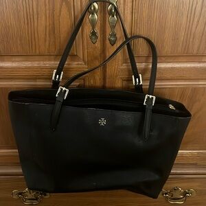 Large Tory Burch Saffiano leather tote bag with padded inner sleeve